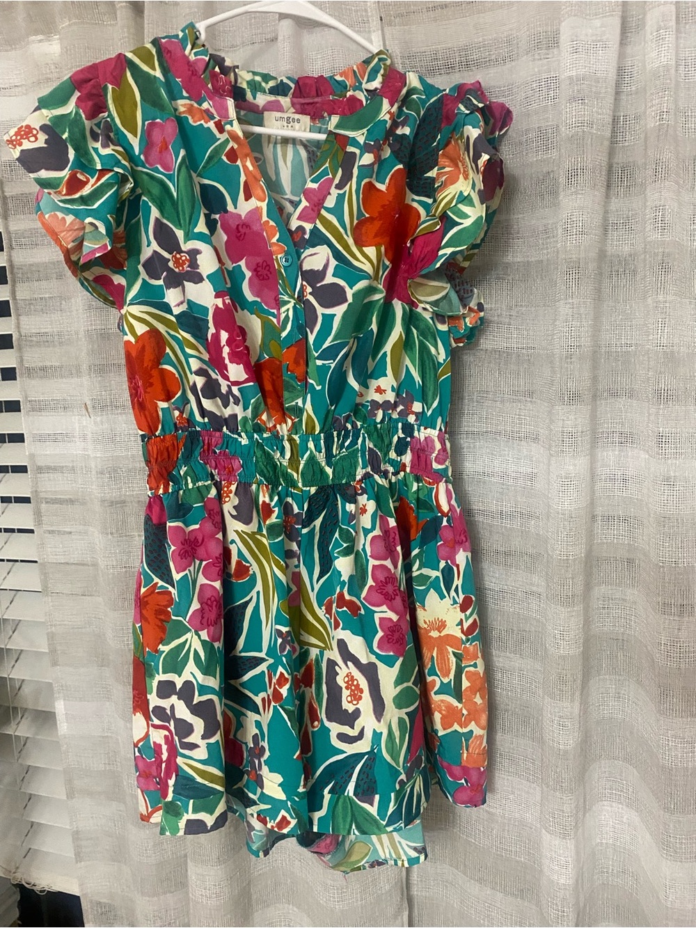 Umgee Teal Floral Button-Front romper with Pink Accents